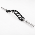 Axiom Strength Swiss Camber Bar with a black multi-grip frame, long chrome sleeves and raised chrome rings on a white background.
