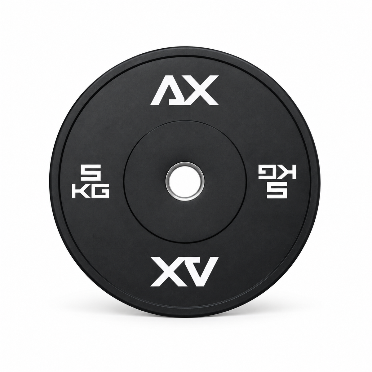 Axiom Strength Black Series 5kg rubber bumper plate on a white background